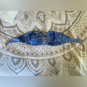 Denim Pattern Bandeau O Ring Style Top with Clasp Back Closure